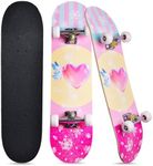Skateboards for Beginners Kids Boys Girls Teens and Adults, 31 Inch Complete Standard Skateboards with 7-Layer Maple Double Kick Deck Unicorn and Skull Design (Love)