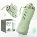 SILENCIO Silicone Water Bottle 600 ml | Foldable Leak Proof Travel Bottle | BPA Free Reusable Drinking Bottle for Gym, Trekking, Camping & Outdoor Use (GREEN)