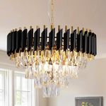 ADWAIT Modern K9 Crystal Chandeliers Black Gold 4-Tier Round Crystal Chandelier for Living Room,Colors.Warm White, Moon Light,Golden,Led Plate Included. (Black Gold, 500MM)