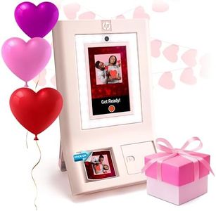 HP Sprocket Photo Booth Machine Instant Color Photo Printer - 10.1" Touchscreen, LED Ring Light - Customize w/250+ Fun Frames, Prints on 3x4 Zink Paper or Share via QR Code, Mobile Notify App - Pink