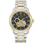 Bulova Men's Classic Sutton 4-Hand Automatic Watch, 24-Hour Sub Dial, Open Aperture, Self-Winding, Exhibition Caseback, Double Curved Mineral Crystal, Luminous Hands, 42mm, Two-Tone Gold/Black Dial,