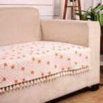 STITCHNEST 3 Seater Printed Quilted Velvet Sofa Slip Cover Protector with Tassels