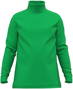 Men's 100% Interlock Knit Combed Cotton Super-Soft Pre-Washed Ski Casual Droptail Turtleneck Pullover Sweater, Green, Large