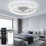 Ceiling Fans with Lights Flush Mount, White Low Profile Modern Ceiling Fan with Remote, Dimmable and Reversible LED Fan Light with 6 Wind Speeds for Bedroom and Living Room, DC Motor