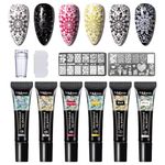 Mobray Nail Stamper Kit 8 ml, 6 Colors UV LED Nail Stamping Polish Gel with 1*Head Stamper 1*Scraper and 2*Leaves Flowers Animal Image Nail Stamping Templates Nail Stamping Kit for Manicure Tool