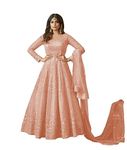 Divine International Trading Co Women's Net With Heavy Embroidery Work Long Anarkali Gown Salwar Suit Dupatta (Unstitched_SanjanaO-8398-Peach)