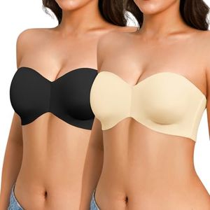 Popilush Strapless Bras for Women Bandeau Unlined Bra No Padding Underwire