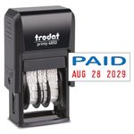 Trodat Printy Self-Inking Pocket Date Stamp"Paid", English, Format: DEC 14 2030. Blue/Red Ink Cartridge. Up to 65% Recycled Plastic 76754 (90)