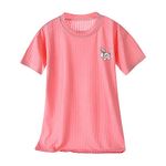 Fleece Fleece Toddler Dress Summer Girl's Nightdress Thin Style Short Sleeved Home Clothes Pajamas Rabbit Print Dinosaur Pajamas for Girls (Pink, 12-18 Months)