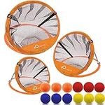 FINGER TEN Golf Chipping Nets for Backyard 3 Piece Hitting Target Training Aids with Foam Balls Foldable Practice Tool for Home Office Sport Games Outdoor Indoor (Orange Net + 12 Foam Balls)