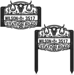 Personalized Western Address Sign with Longhorn and Horseshoes