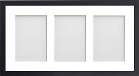 Allington Range 20x10-inch Black Picture Photo Frame with White 3-Aperture Mount for Image Size 7x5-inch (Portrait)