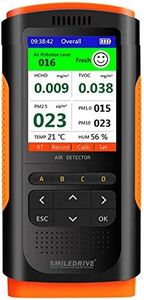 SMILEDRIVE® Air Quality Monitor Pollution Meter Detector Color LCD Screen for HCHO PM2.5 PM1.0 PM10 TVOC Temperature Humidity Tester - Black and Orange