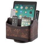 Hossejoy Remote Control Holder 5 Compartments 360 Degrees Rotatable Desktop Supply Organizer PU Leather Storage Caddy Box for TV Guide, Mail,Electronics,Phone,Eyeglasses,Cosmetic Pens, Retro