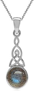 Silvershake Labradorite 925 Sterling Silver Triquetra Celtic Knot Pendant with 18 Inch Chain Necklace