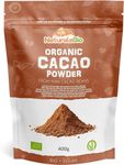 Organic Cacao Powder 400 g. Peruvian, Natural and Pure. Made in Peru from The Theobroma Cacao Plant. Produced from Raw Cacao Beans. Source of Magnesium, Manganese and Phosphorus.