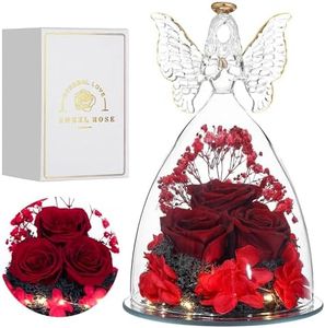 Tiaronics Mothers Day Rose Gifts Glass Angel Figurine with Three Roses Gifts, Preserved Forever Real Rose Gifts for Women, Angel Guardian with Rose for Mothers Day - Wine Red