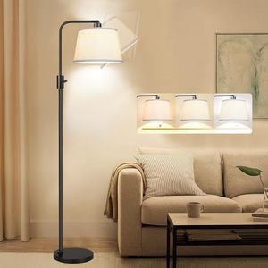 TUXOIUBA Dimmable Floor Lamp, Arc Floor Lamp for Living Room with 3 Color Temperatures LED Bulb, Modern Standing Lamp with Linen Shade, Tall Lamp for Bedroom Office Dining Room