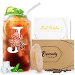 Psukhai A-Z 26 Initial Personalised Birthday Gifts for Women Girlfriend Best Friend Her Mum Sister Friendship Teacher Valentines Christmas Gifts for Dad Him Men, Iced Coffee Cup Gift with Lids Straws