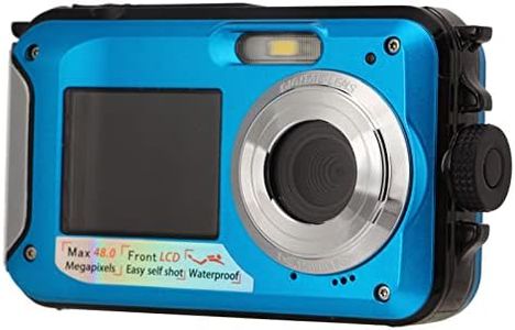 Dual Screen Waterproof Digital Camera, FHD 2.7K 48 MP 10ft Underwater Camera 16X Digital Zoom Selfie Camera Video Recorder for Snorkeling, for Kids Adult (Blue)