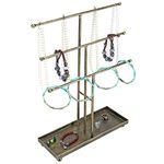 MyGift 3 Tier Metal Rod Jewelry Organizer and Display Stand with Antique Matte Brass Finish