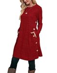 Jescakoo Womens Long Sleeve Dress Casual Fall Dress with Pockets Buttons Side Red XL