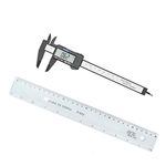 JZK 150mm 15cm 6inch Caliper + 30cm 12inch Ruler, Metric inch Conversion Plastic Digital Vernier Caliper with LCD Display Depth Gauge