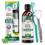 GuruNanda Starter Pulling Oil Mouthwash for Natural Teeth Whitening, Coconut and Peppermint Oil for Fresh Breath & Happy Gums, with Toothbrush & Tongue Scraper, Alcohol-Free, 237 ml