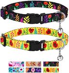 CollarDirect Cat Collar with Bell Floral Pattern 2 Pack Set Flower Adjustable Safety Breakaway Collars for Cats Kitten (Black + Yellow)