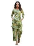 NAINVISH Women's Green Printed Straight Cotton Blend V-Neck Co-ord Set (SD682_KB-S)