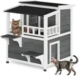 YITAHOME Two Story Outdoor Cat House with Balcony, Large Feral Villa Cat Shelter Weatherproof, 2 Story Outside Cat House for Multiple Cats