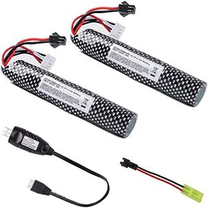VICMILE Airsoft Battery 11.1V 2000mAh SM2P Plug with USB Charger Compatible with Airsoft Gel Water Bead Blaster Rechargeable Batteries 2PACK