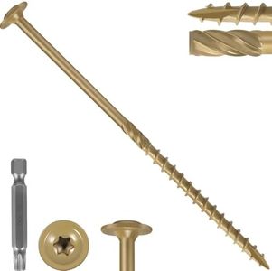 QINFZY #14 x 5 Inch Lag Screws (100-Pack) - Heavy Duty Structural Wood Screws, Torx Drive, Bronze Epoxy Coated Rust-Resistant, Includes T30 Star Bit for Exterior Wood Construction
