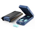 JEINAPA Pill Cutter with Auto Centering Device, Aluminum Pill Splitter with 316L Stainless Blade, Genuine Leather Case, Professional Pill Splitter for Cutting Small Pills or Large Pills (Dark Blue)