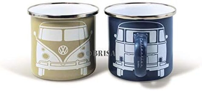 BRISA VW Collection - Volkswagen Juego de 2 tazas de esmalte para café té o cappuccino para camping T1 Bus (Verde y azul)