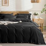 JELLYMONI Solid Black 100% Washed Cotton Duvet Cover Set, 2 Piece Luxury Soft Bedding Set with Buttons Closure,Solid Black Color Pattern Twin Duvet Cover(1 Duvet Cover, 1 Pillowcase)