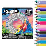 Sharpie Permanent Markers Pen Gift Set | Fine Point & Ultra Fine Point Colouring Pens | Assorted Colours | Includes 2 Colouring Pages | 27 Marker Pens