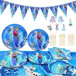 OSDUE 115PCS Frozen Princess Party Supplies Set, Girls Party Supplies Set with Pink Party Paper Plates Cups Napkins Tablecloth Straws Birthday Banner Party Supplies Decorations -Serves 10 Guests