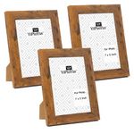 7x5 Inch Rustic Wood Photo Frame set of 3, 5x7 Inch Picture frames 3 Pack With Glass Front for Tabletop or Wall Display