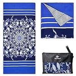 Elite Trend XL Beach Towel for Travel – Extra Large 78x35 Inch w/Bag – Lightweight Microfiber, Compact, Soft, Quick Dry, Sand Free – for Swimming, Pool, Camping, Yoga, Workout – Blue Flower