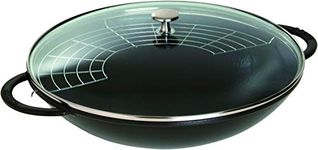 STAUB CAST Iron 37 CM / 14.5 INCH CAST Iron Wok with Glass LID, Black