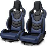 ModifyStreet Universal PVC Fiberglass Leather Reclinable Black+Blue Racing Seats Right Left [EVO-Series]