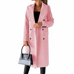 CARGIS Long-sleeved wool coat with double-breasted buttons,Women's Double Breasted Long Trench Coat Windproof Classic Lapel Slim Overcoat (pink,XL)