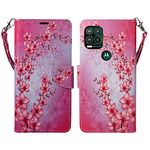 Zase Moto G Stylus 5G Wallet Phone Case for Women Pouch PU Leather Flip Folio Cute Design Cover w/Kickstand ID Card Slot Wrist Strap Compatible with Motorola G Stylus 5G (Pink Cherry Blossom)