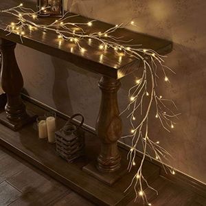 LITBLOOM Lighted Birch Garland 6FT 48 LED Battery Operated with Timer Pre-lit Twig Vine Lights for Christmas Fireplace Mantle Table Decoration Indoor Outdoor