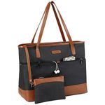 Laptop Tote Bag for Women,Kasqo 15.6 inch Work Bag Water Resistant Computer Briefcase Large Handbag Shoulder Bag for Business Office Work Travel Black and Brown