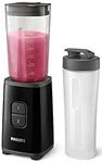 Philips Daily Collection Mini Blender and Smoothie Maker, 350W, 1L Jug, On-the-go Tumbler, Dishwasher Safe, Recipe App, 2 Speeds, Ice Crush, Quick Clean, Deep Black (HR2602/91)