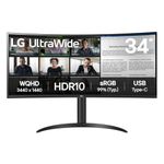 LG Electronics Curved UltraWide Monitor 34WR55QK, 34 inch, 1440p, 100Hz, 5ms Response Time, VA Panel, Smart Energy Saving, USB-C (65W Power Delivery), Displayport, HDMI