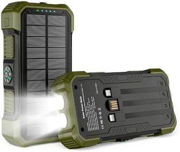 Solar Charger Power Bank 20000mAh, 22.5W PD Fast Charging Portable Charger with 3 Integrated Charging Cables, Dual LED Flashlight, Compatible with iPhone & Android for Camping, Hiking, Emergency