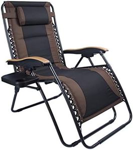 LUCKYBERRY Deluxe Oversize Imbottito Zero Gravity Chair XL Nero Marrone Porta Bicchiere Lounge Veranda sedie Outdoor Yard Beach Sostegno 158,8 Kilogram, Black Wider And Brown